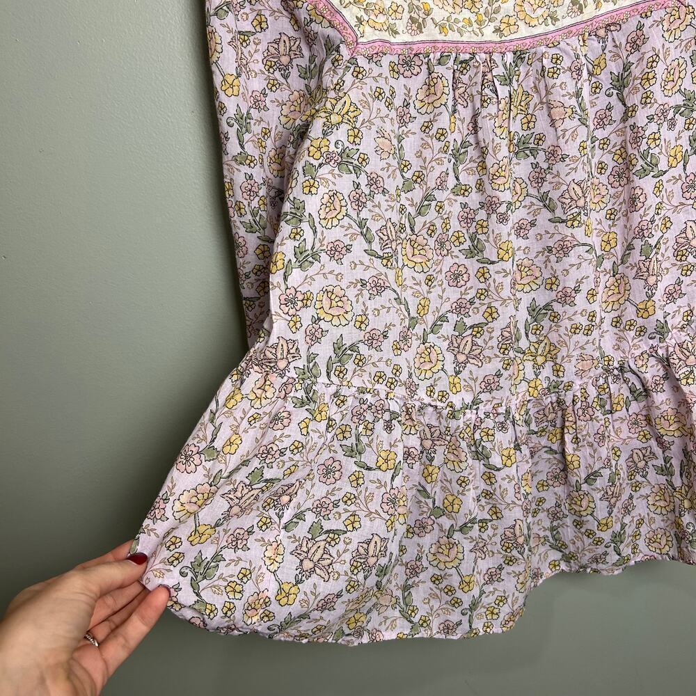 American Eagle Pink Yellow Floral Boho Peasant Top Long Sleeve Blouse size XS - Picture 6 of 8